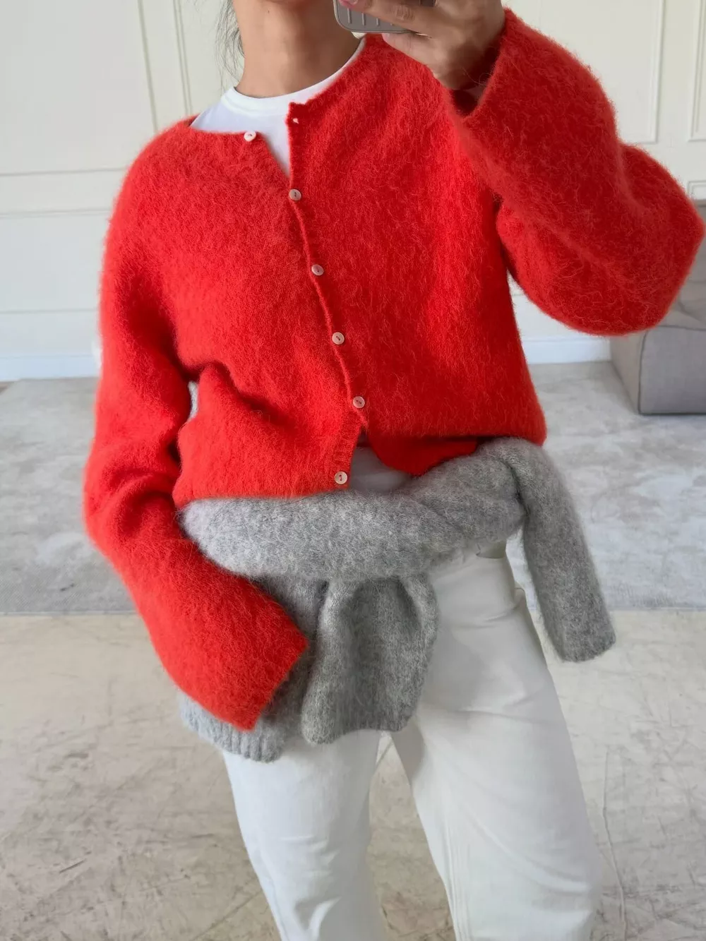Fuzzy Knit Button-Down Cardigan, image 14