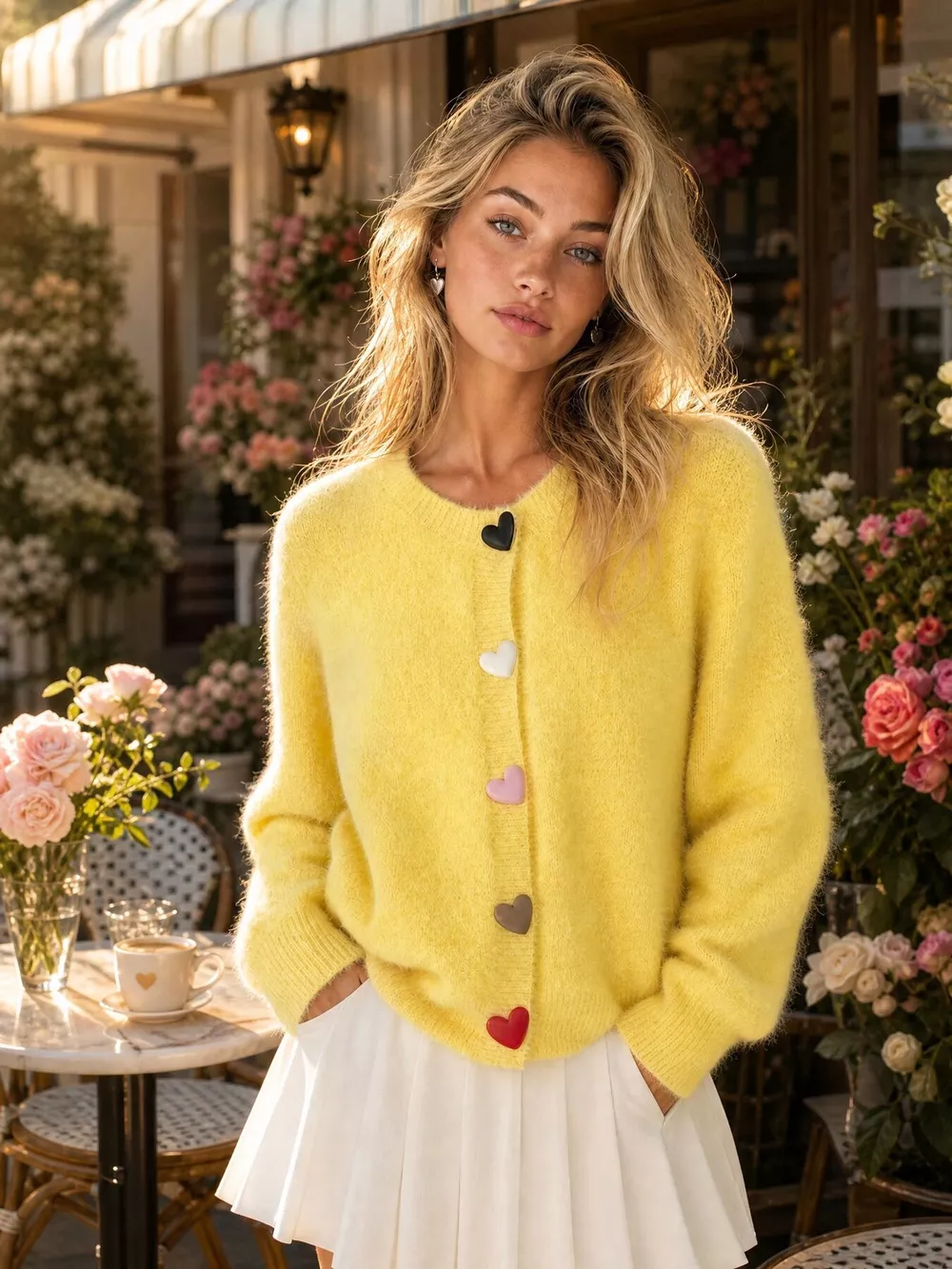 Heart Buttons Fuzzy Cardigan