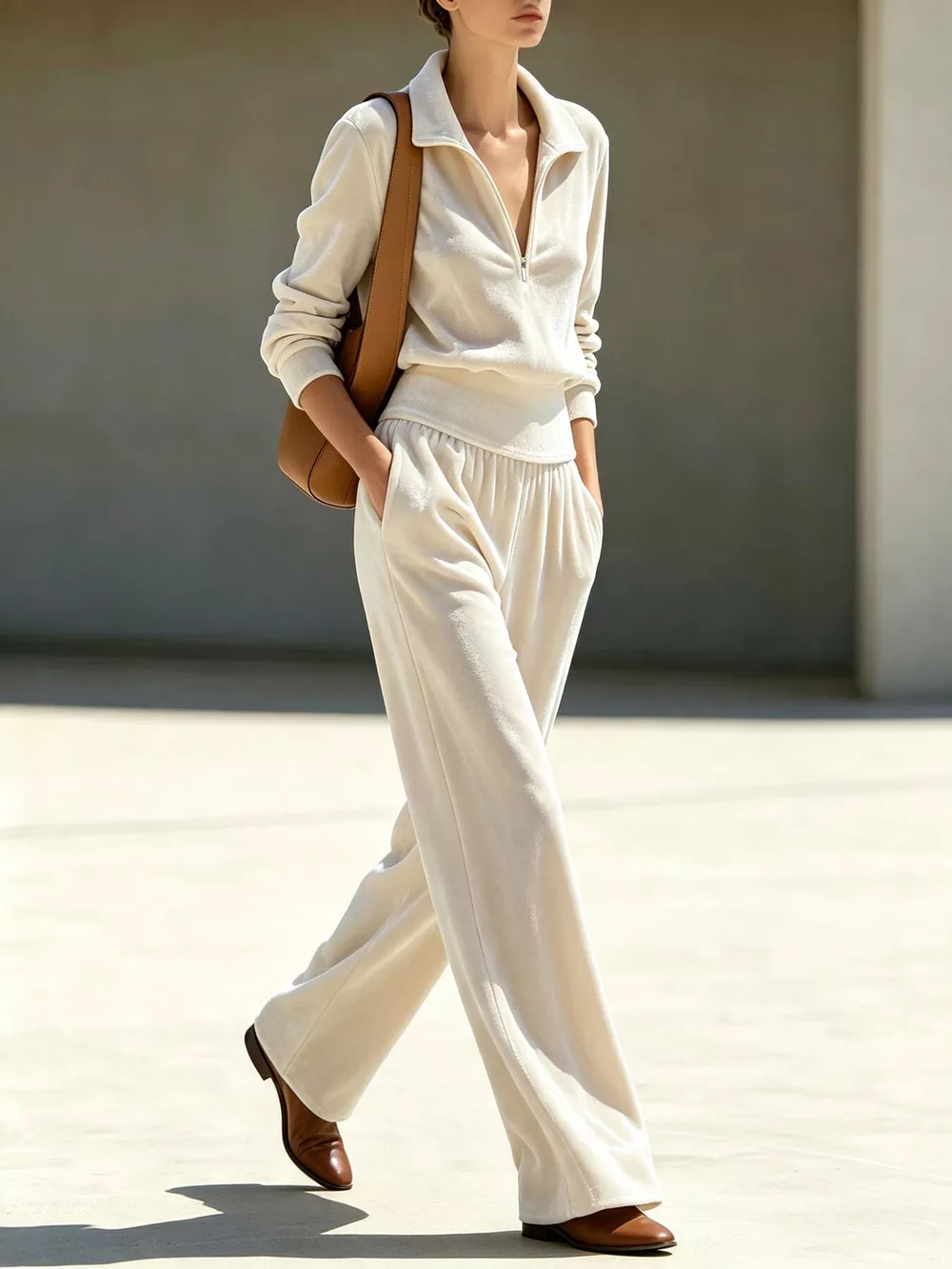 Full Size Quarter-Zip Top and Wide-Leg Pants Set Plus Size, image 2