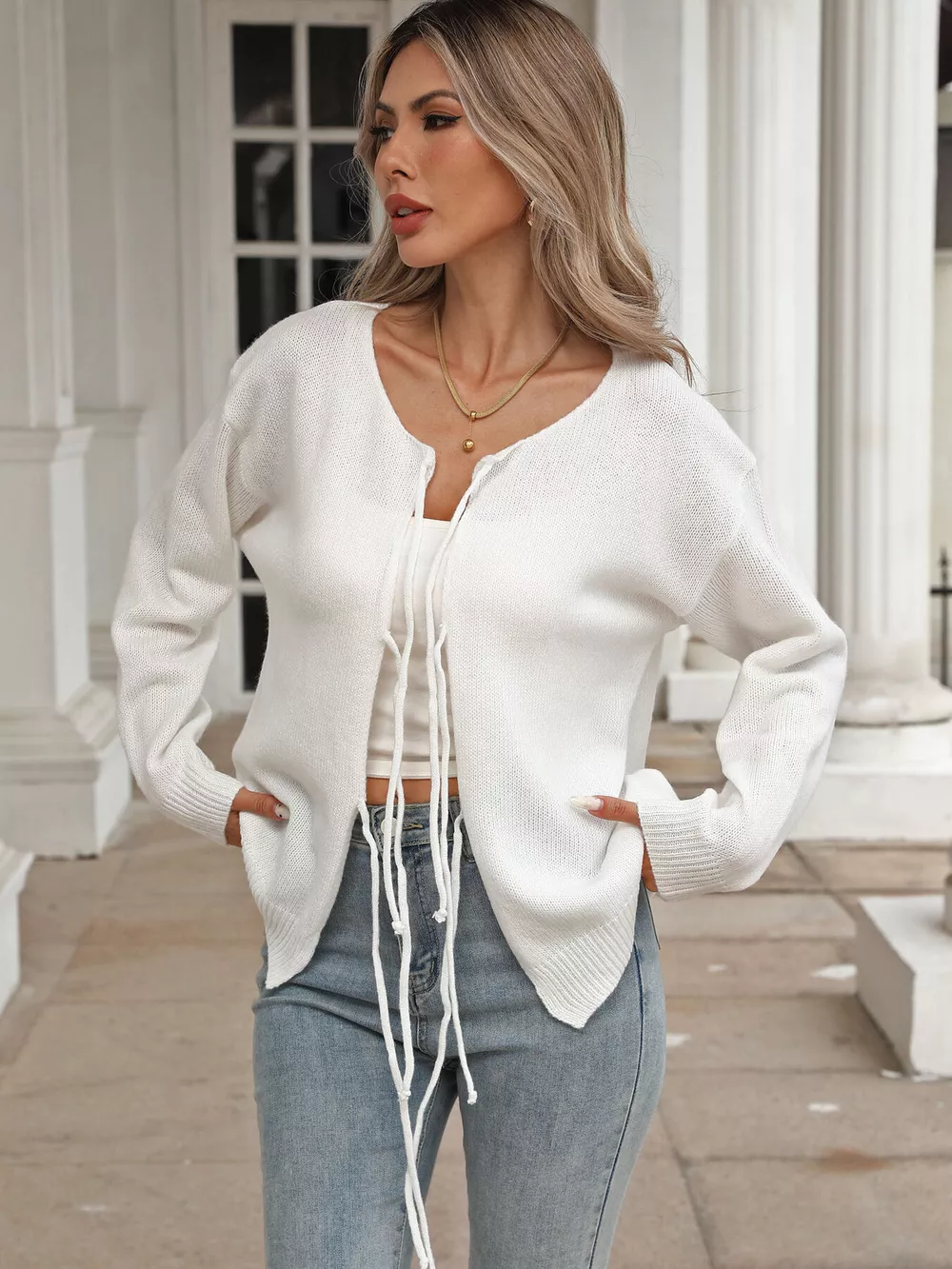 Tie-Front Long Sleeve Cardigan, image 3