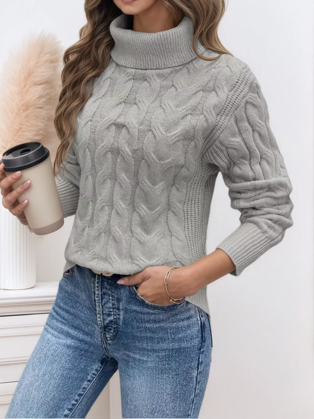 Cable-Knit Turtleneck Sweater, image 12