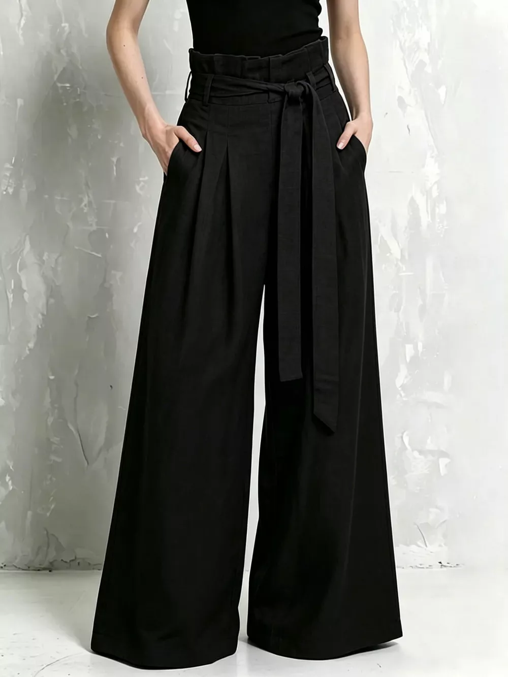 Full Size Wide-Leg Paperbag Waist Pants Plus Size, image 3