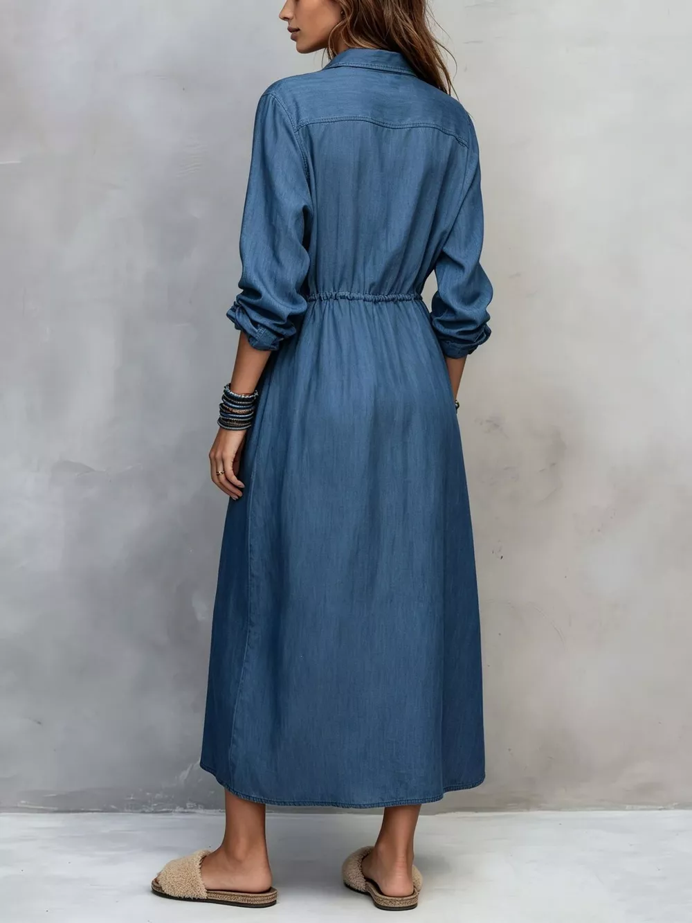 Full Size Button Front Long Sleeve Shirt Dress Plus Size, image 3
