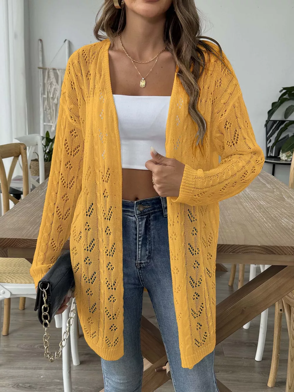 Openwork Open Front Knit Cardigan, image 17