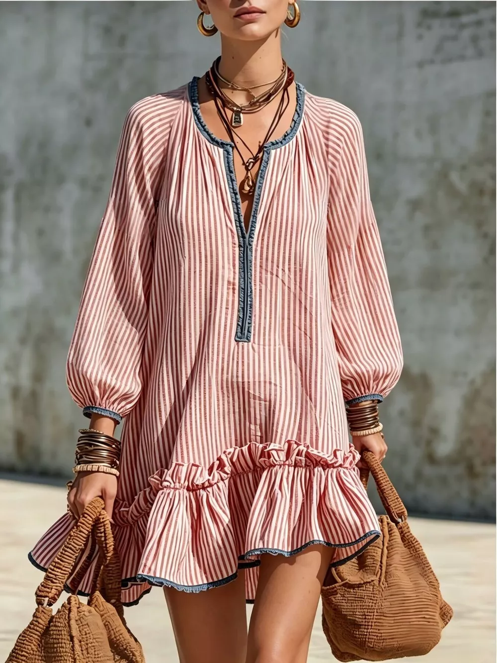 Striped Ruffle Hem Mini Dress, image 5