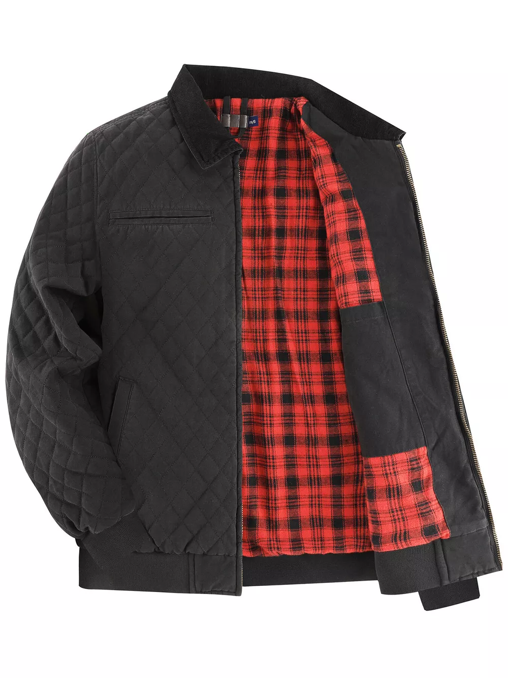 Men's Quilted Collared Neck Jacket with Plaid Lining, image 2