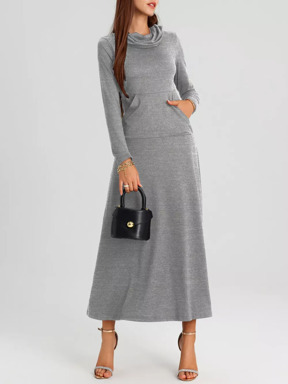Cowl Neck Long Sleeve Midi Dress, image 5