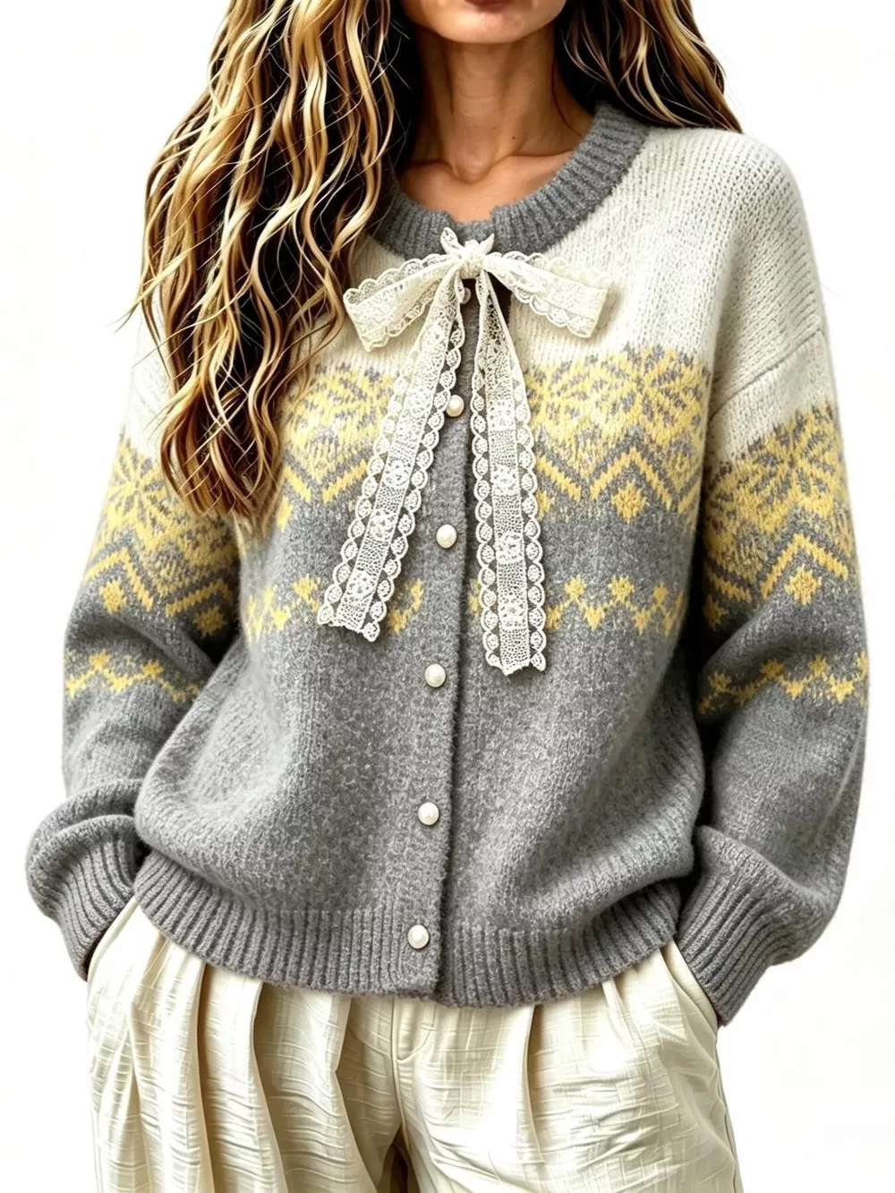 Full Size Lace Tie Button Up Cardigan Plus Size, image 5