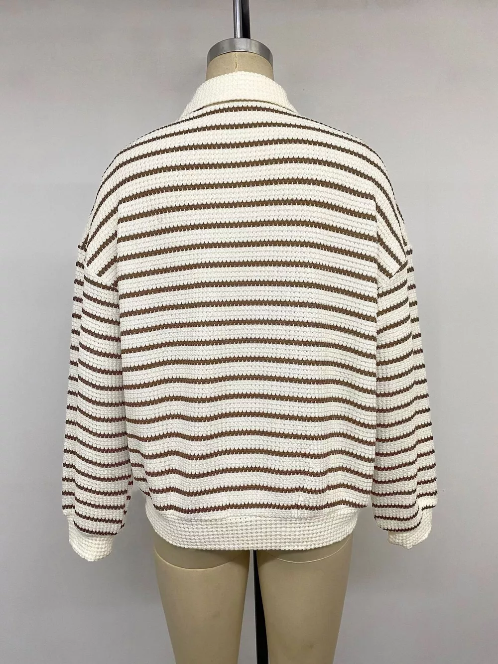 Striped Polo Collar Knit Sweatshirt, image 14