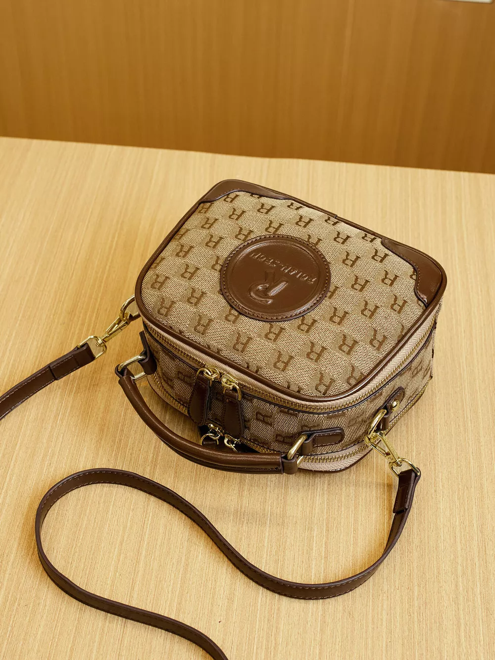 Monogram Pattern Crossbody Handbag with Top Handle, image 10
