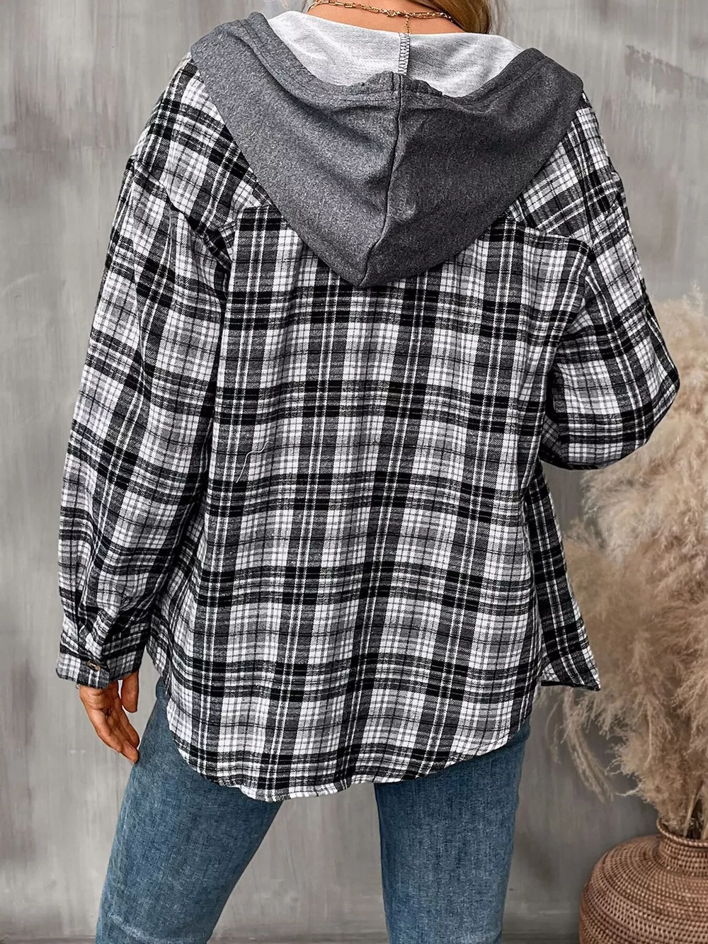 Hooded Plaid Button-Up Shirt, image 6