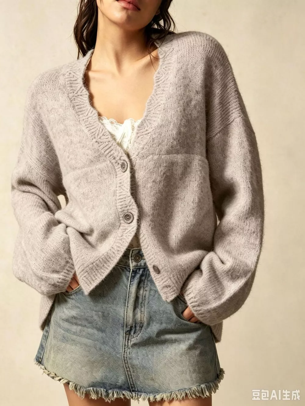 V-Neck Button-Down Knit Cardigan, image 12