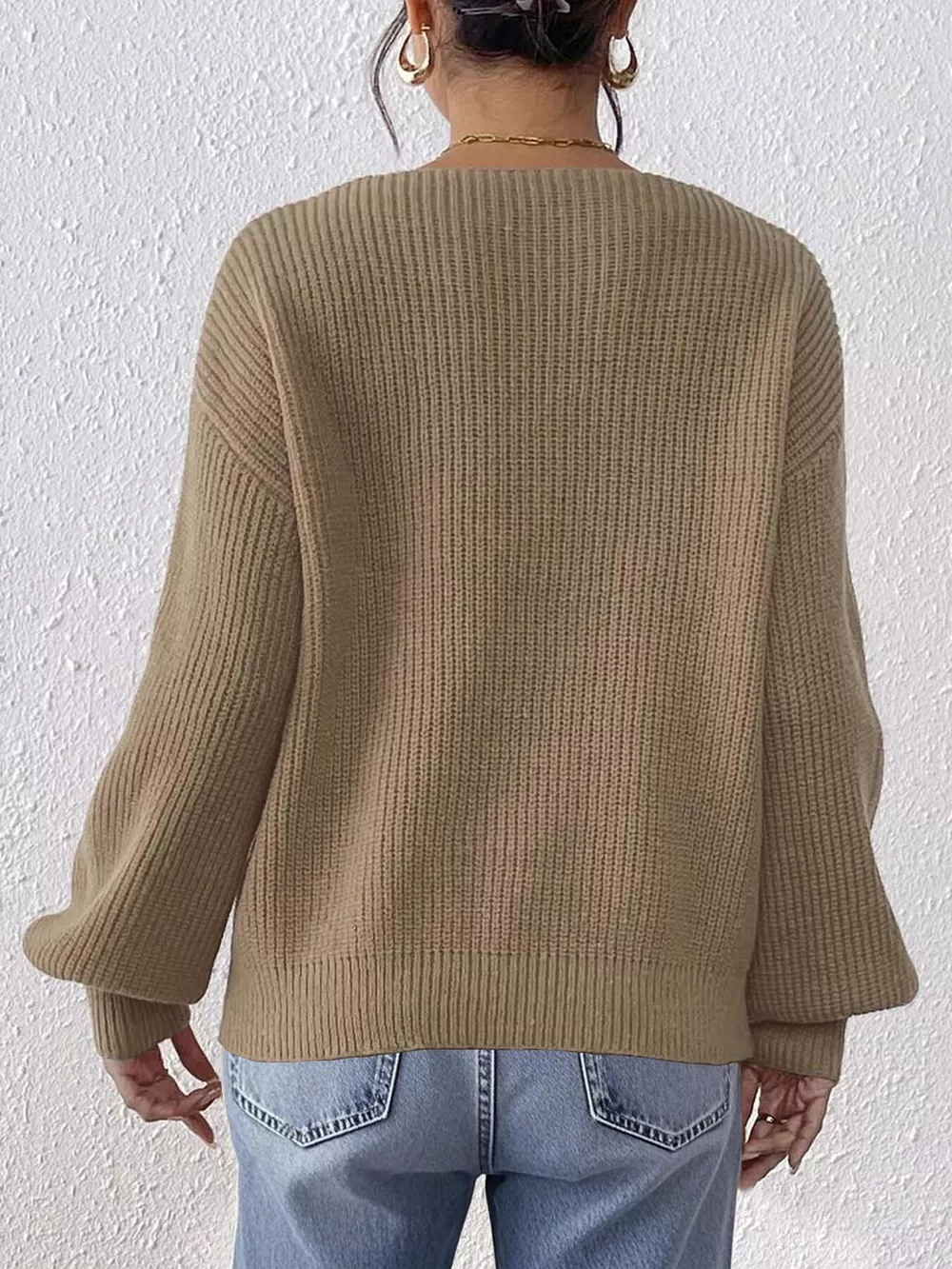 Bow-Tie Sleeve V-Neck Sweater, image 6