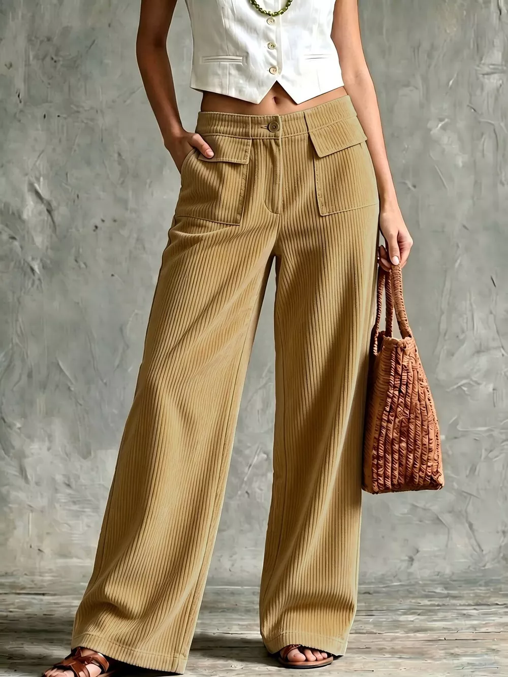 Full Size Wide-Leg Corduroy Pants Plus Size, image 4