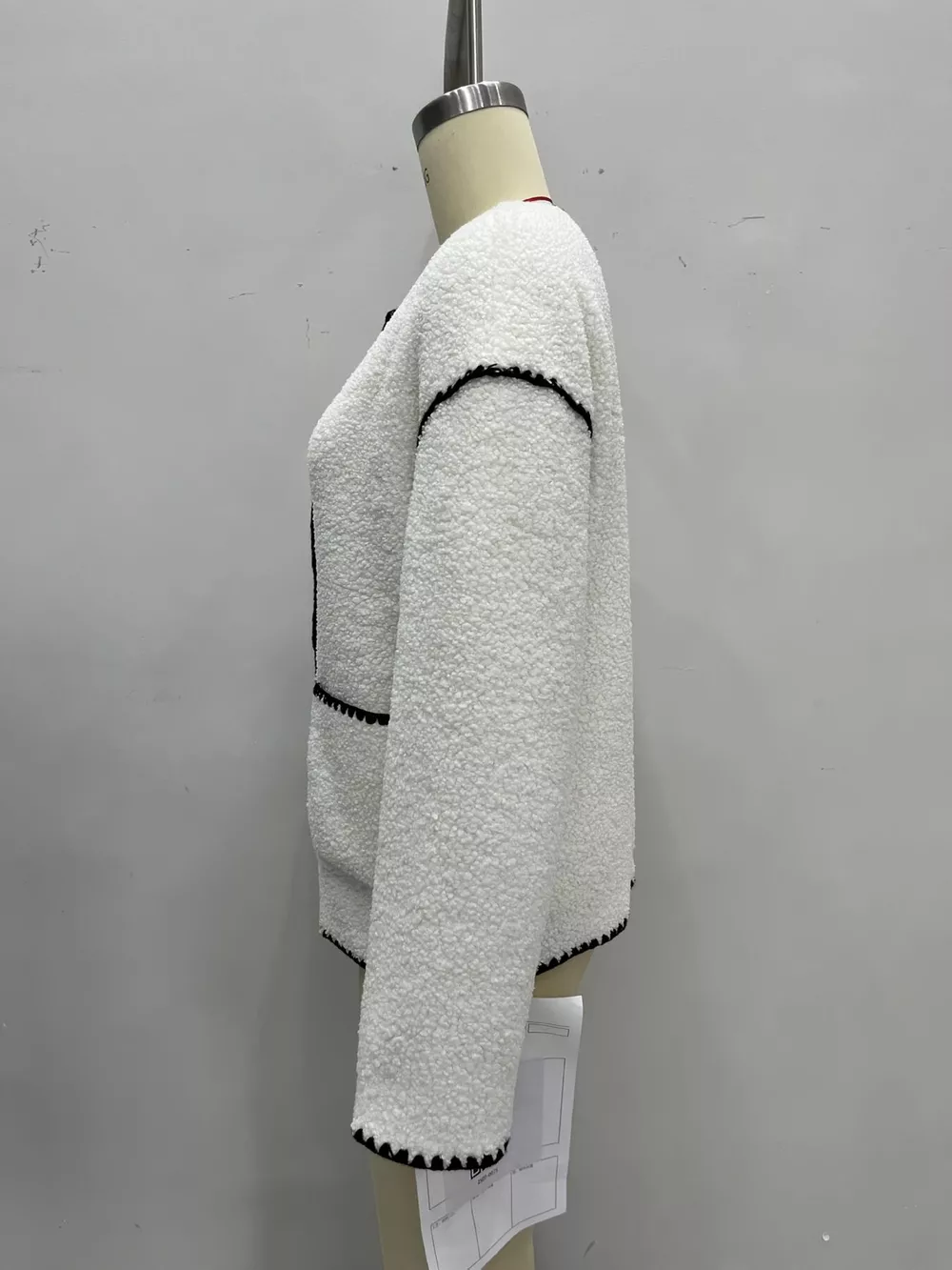 Faux Shearling Contrast Trim Button-Down Outerwear, image 6