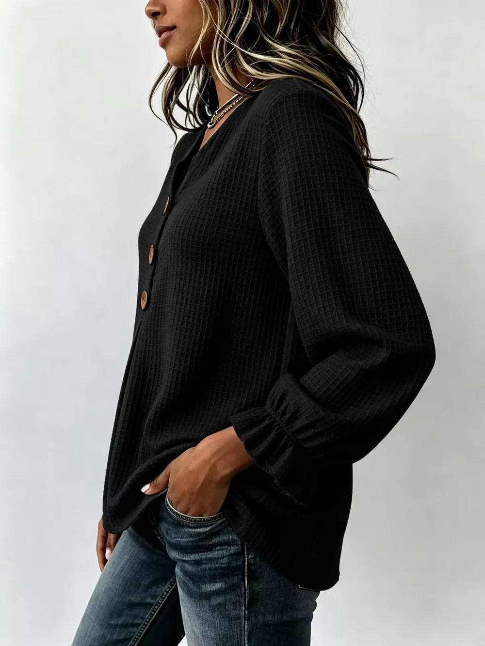 Waffle Knit Long Sleeve Top, image 10