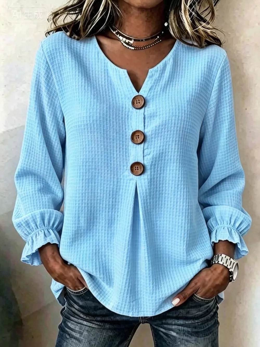 Waffle Knit Flounce Sleeve Top, image 4