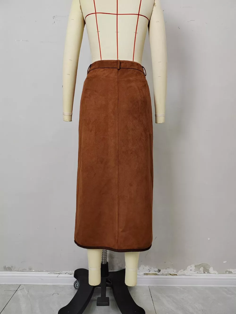 High-Waisted Button-Front Midi Skirt, image 6