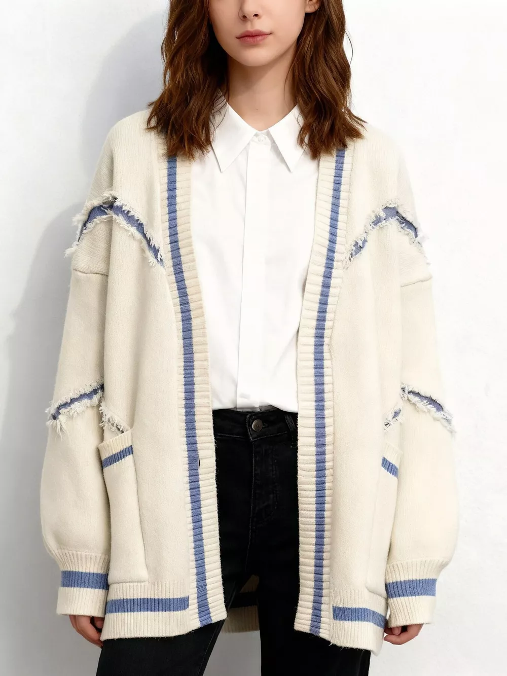 Frayed Hem Open Front Cardigan, image 2