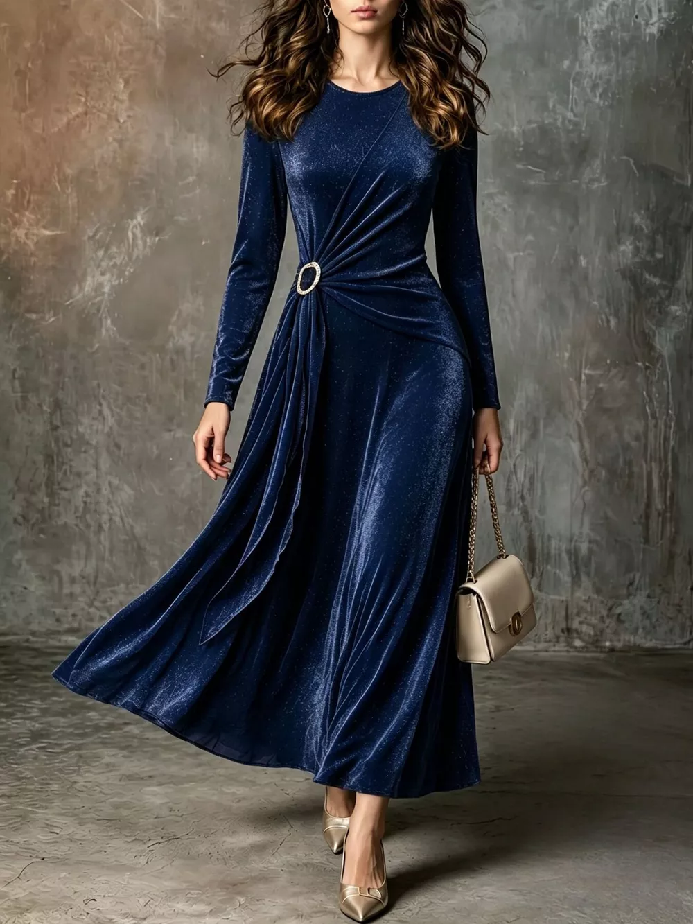Full Size Velvet Long-Sleeve Maxi Dress with Ring Detail Plus Size, image 4