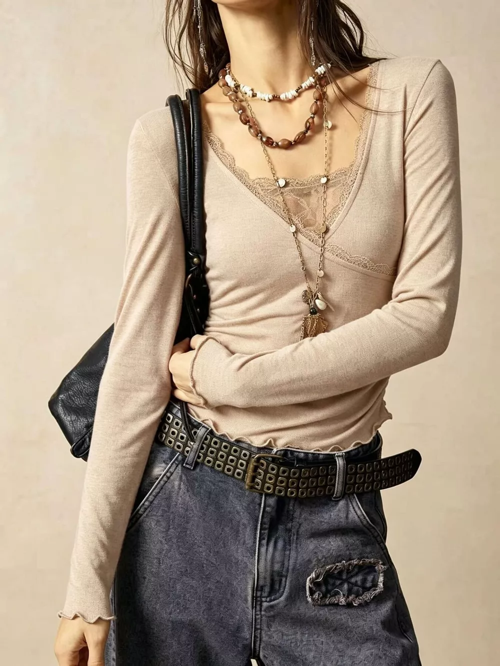 Lace Detail Long Sleeve T-Shirt, image 5