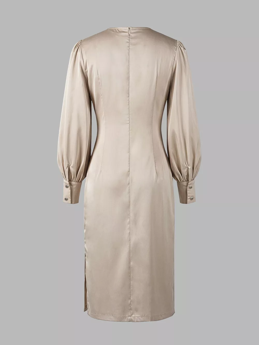 Long Sleeve Satin Ruched Midi Dress, image 13