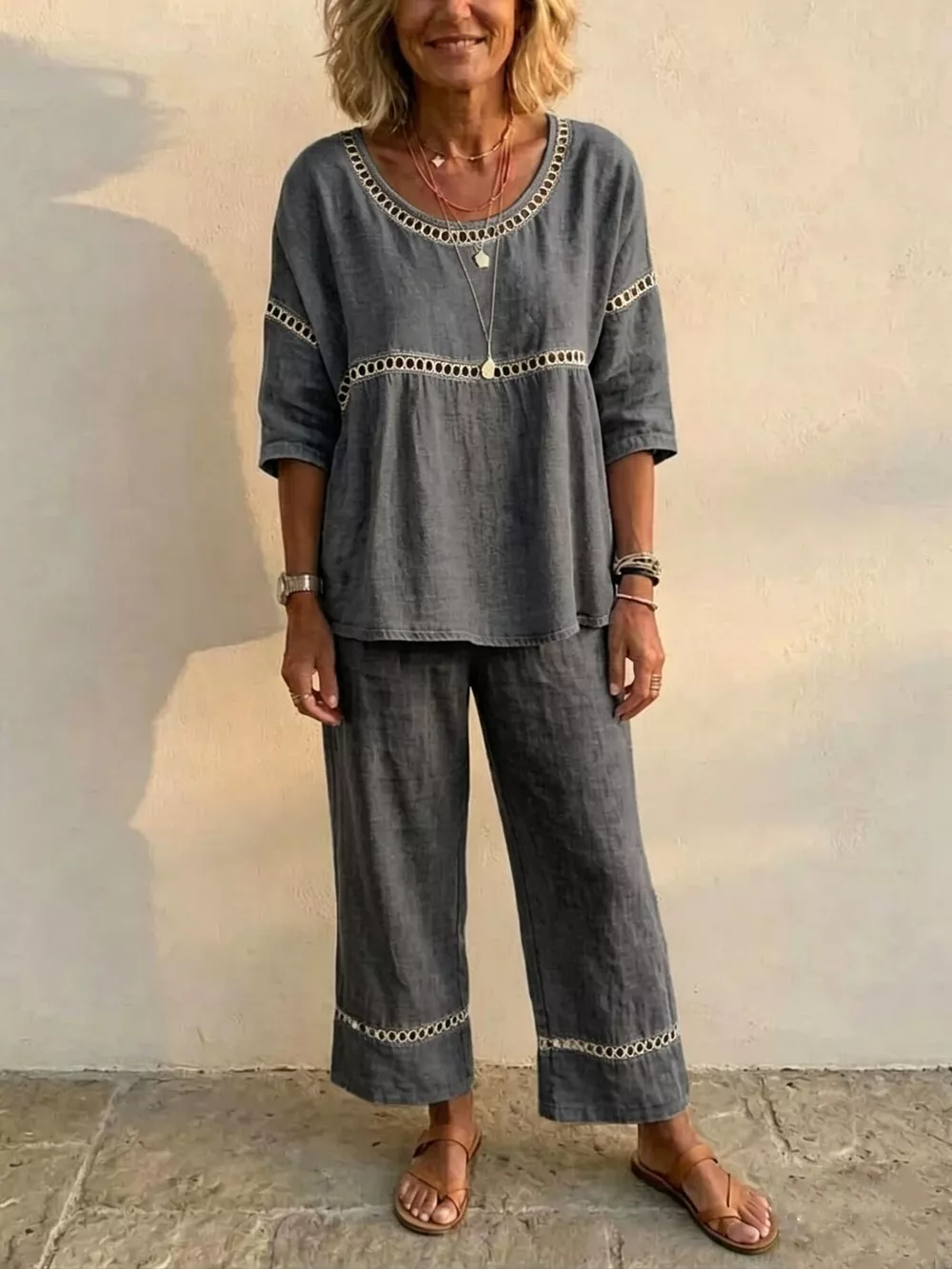 Full Size Hollow-Out Detailing Top and Pants Set Plus Size, image 11