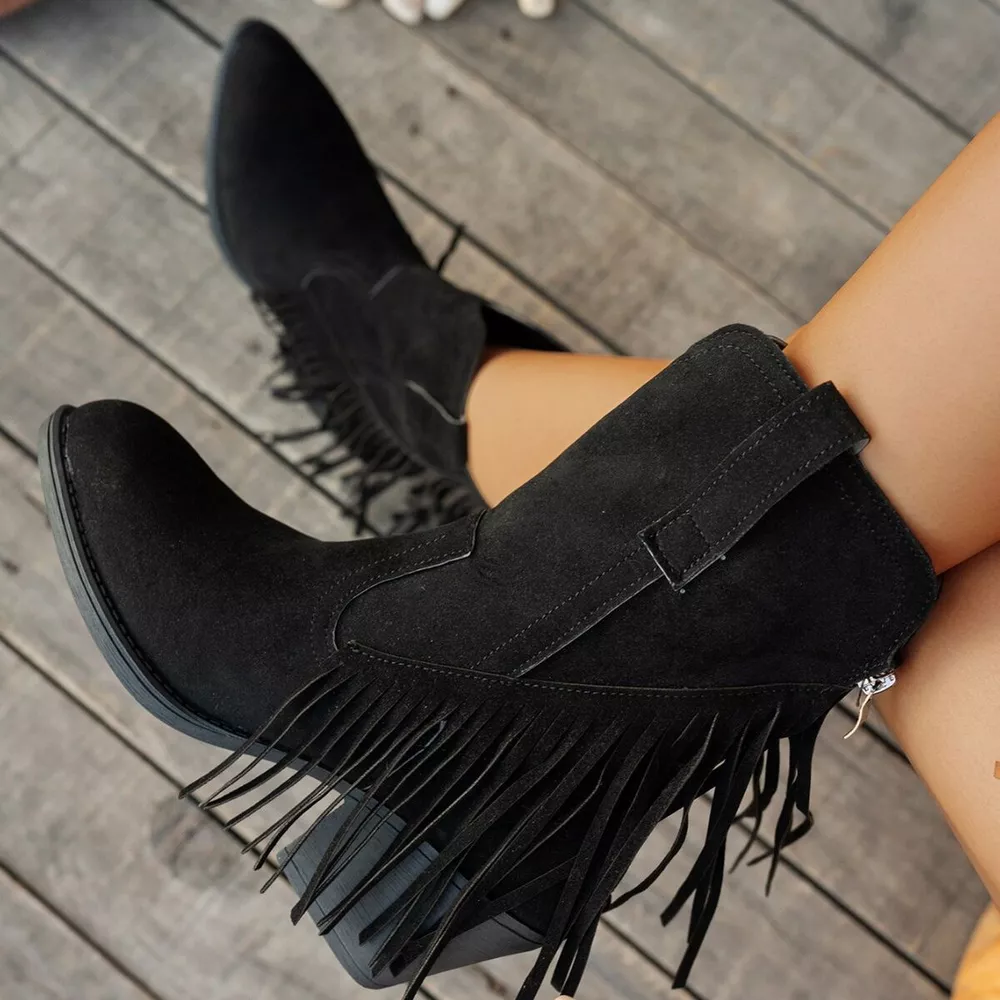 Fringe Block Heel Ankle Boots, image 6
