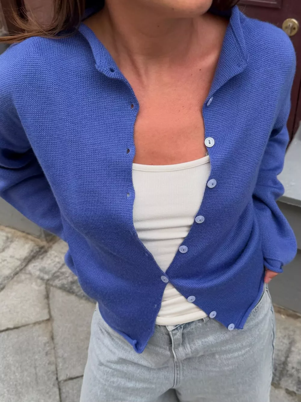 Mock Neck Button-Down Knit Cardigan, image 2