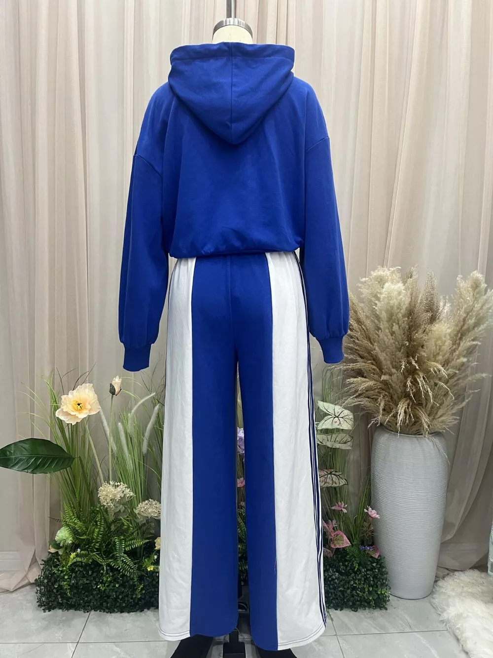 Drawstring Hoodie and Color-Block Wide-Leg Pants Set, image 5