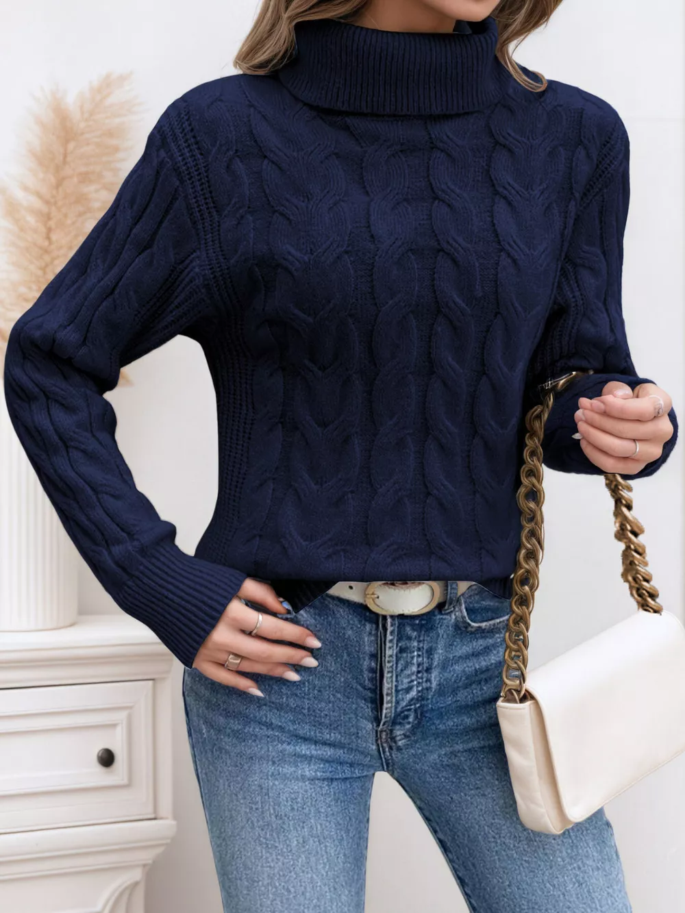 Cable-Knit Turtleneck Sweater, image 8