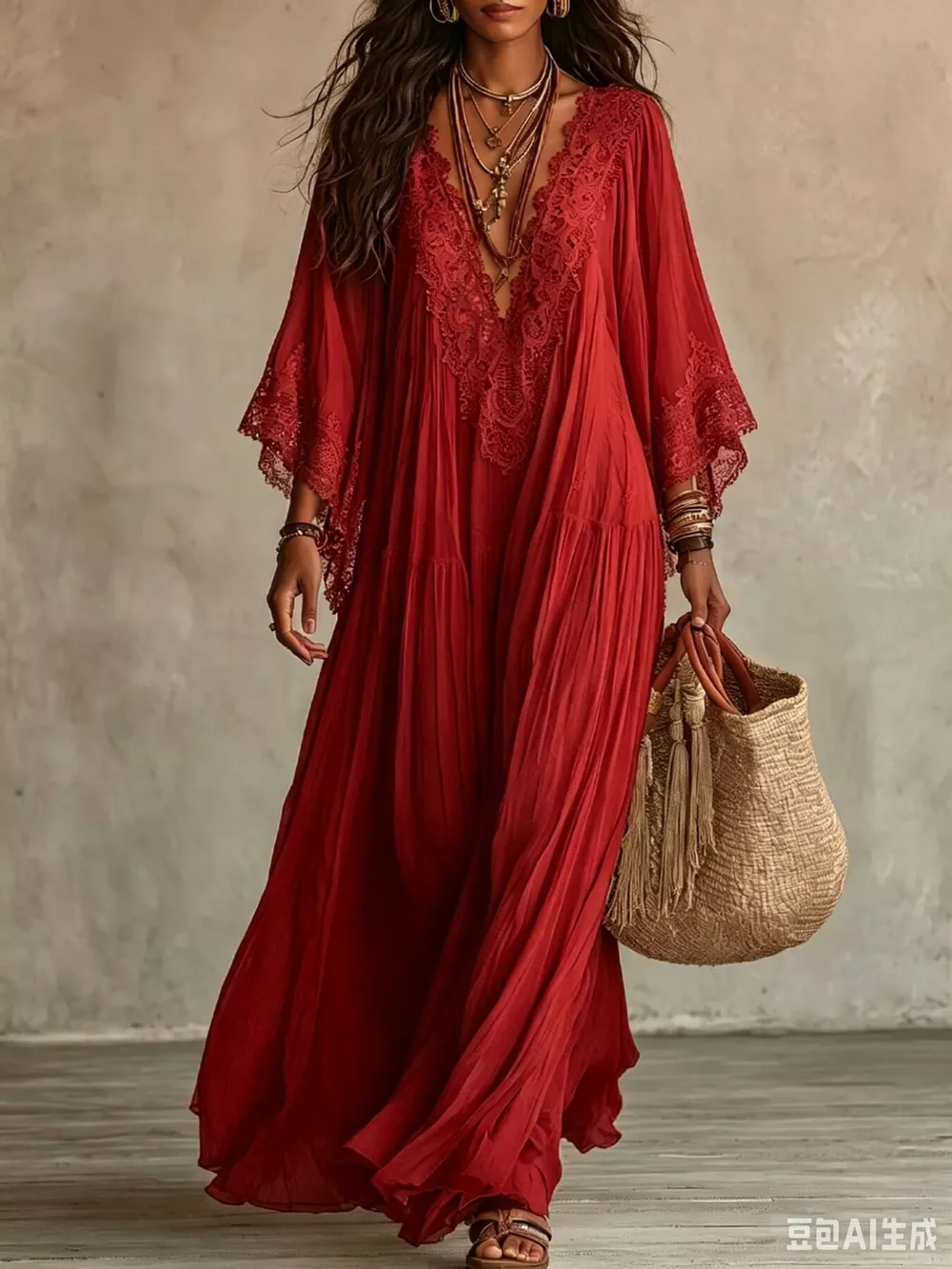 Lace Trim V-Neck Maxi Dress, image 17