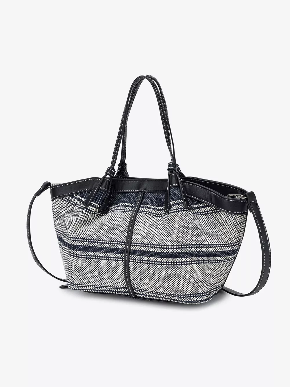 Vintage Striped Crossbody Bag with Leather Trim, image 6