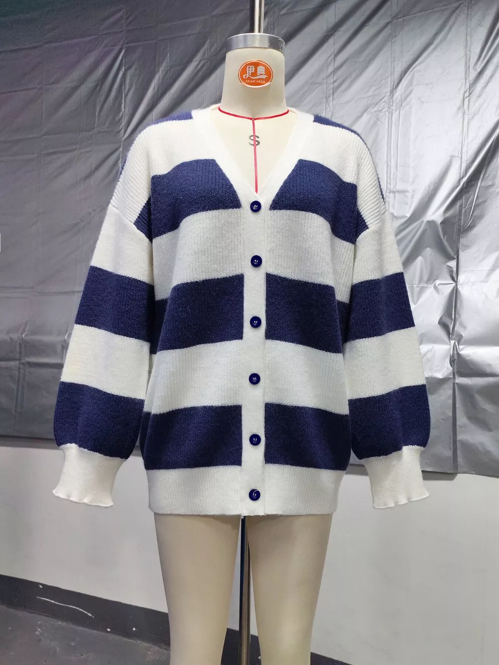 Striped V-Neck Button-Down Cardigan, image 11