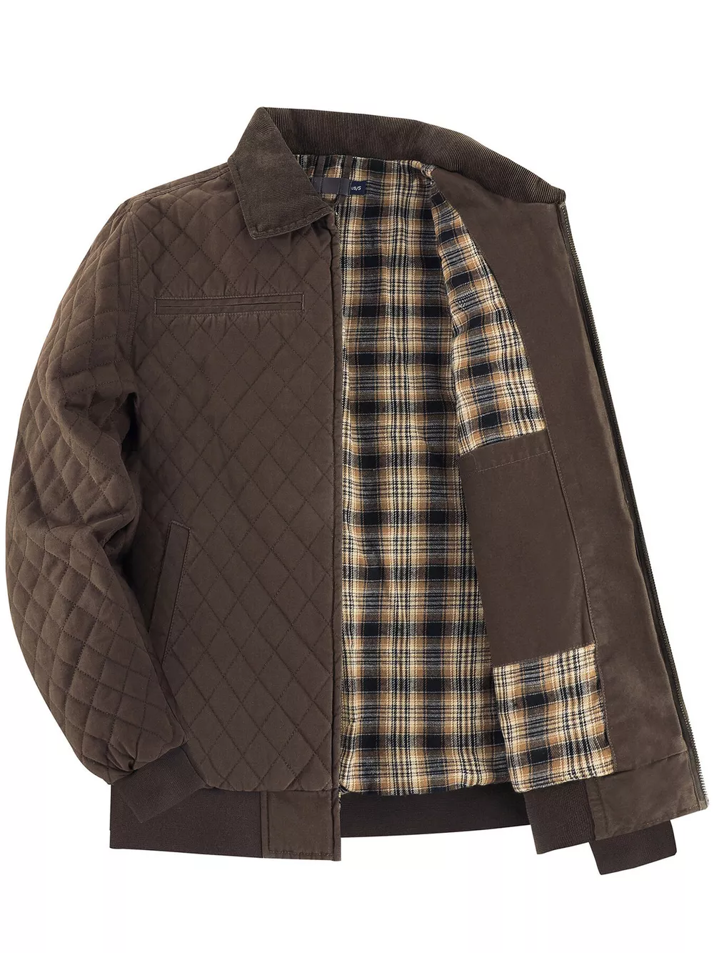 Men's Quilted Collared Neck Jacket with Plaid Lining, image 4