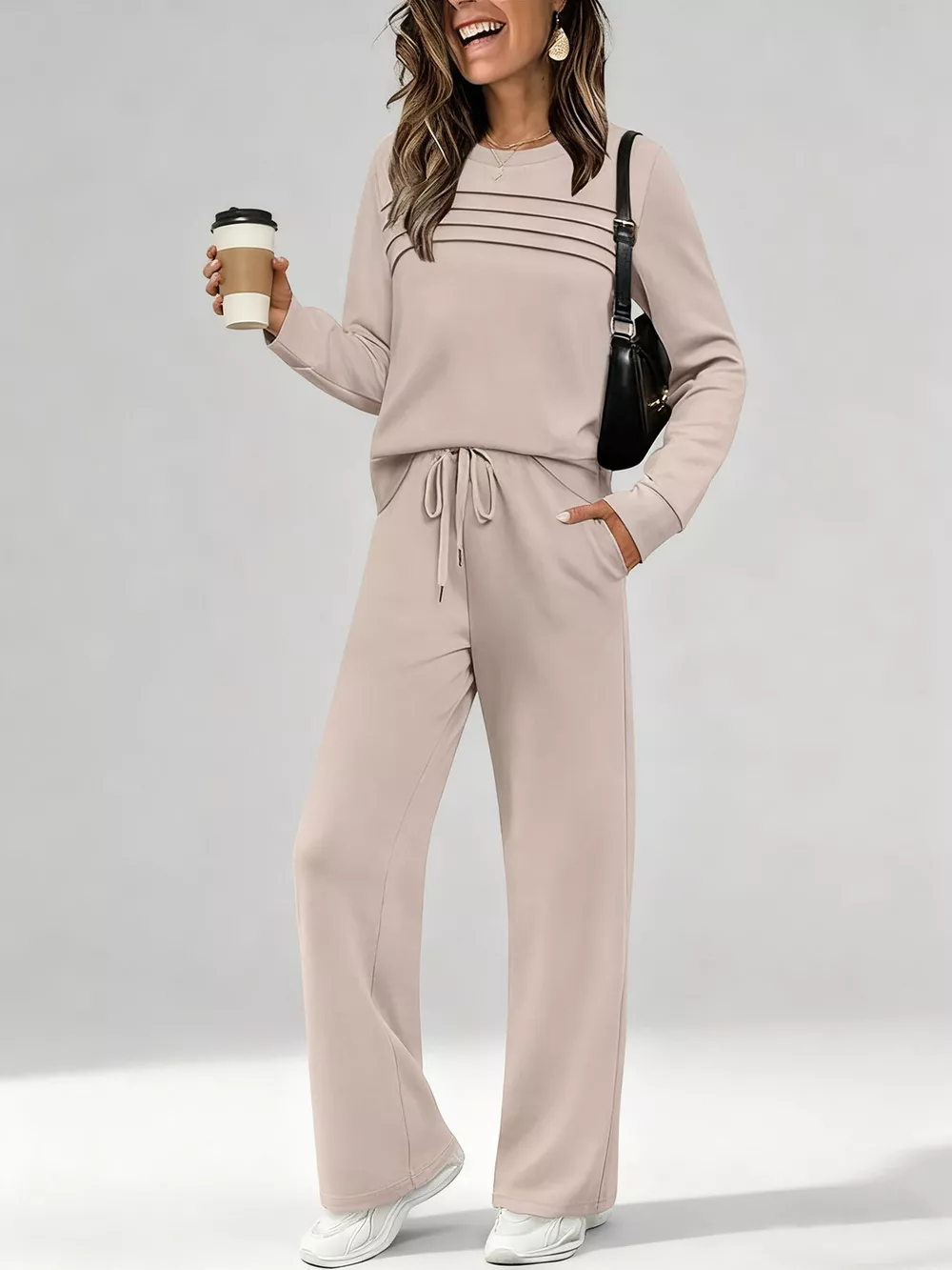 Full Size Casual Long Sleeve Top and Pants Set Plus Size