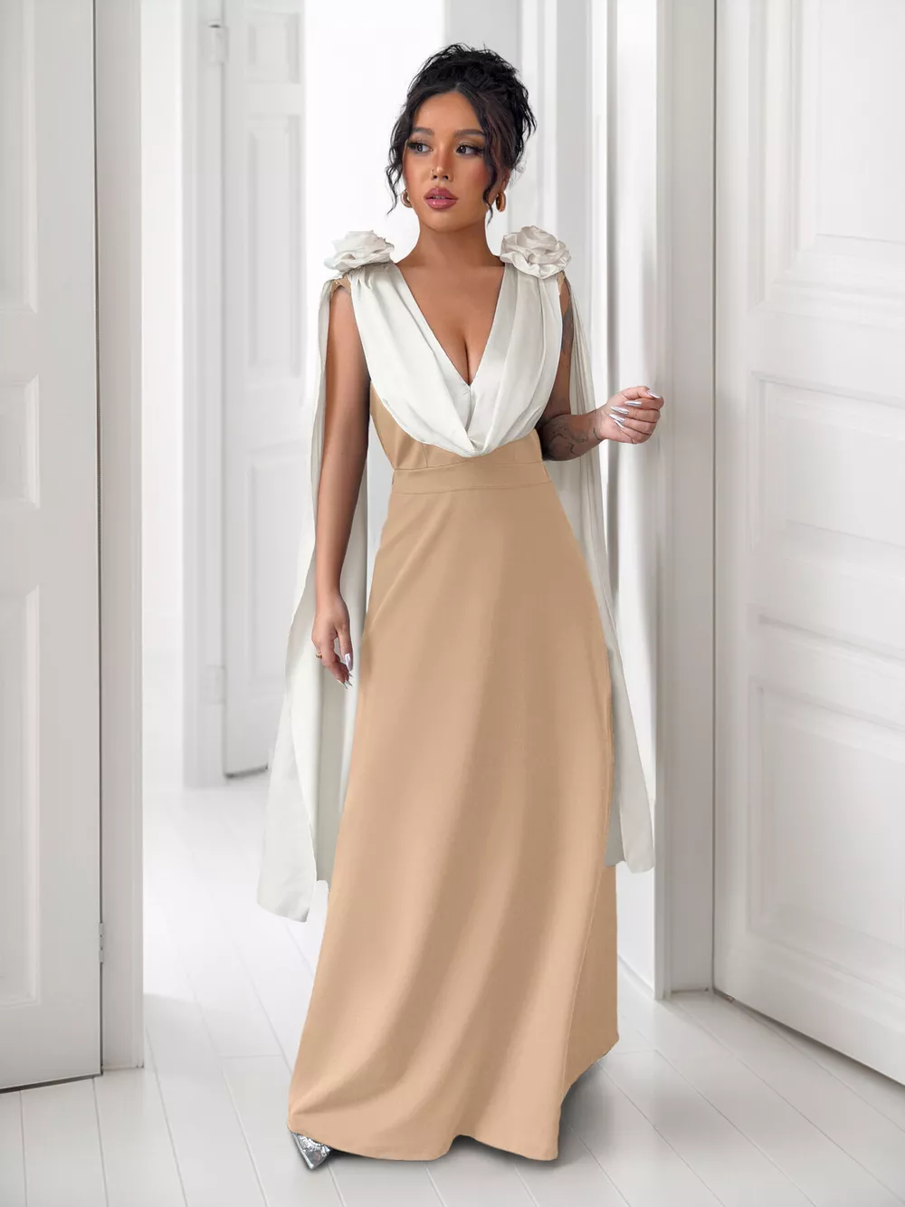 Floral Applique Two Tone Maxi Dress, image 2