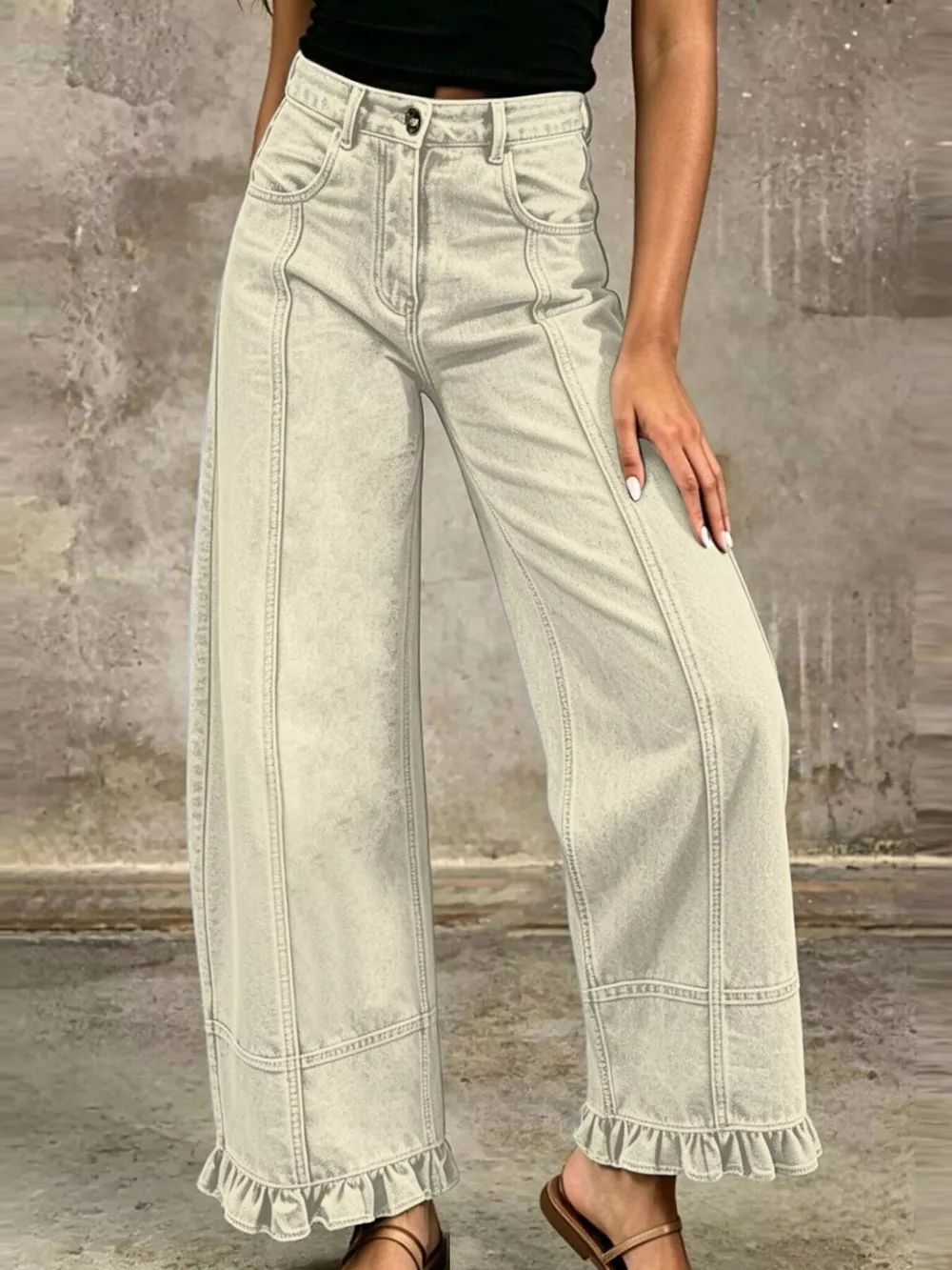 Full Size High-Waisted Wide-Leg Ruffled Hem Jeans Plus Size, image 17