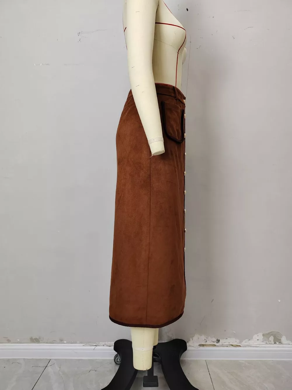 High-Waisted Button-Front Midi Skirt, image 5