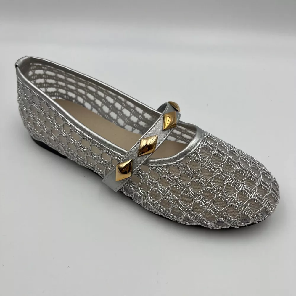Breathable Mesh Loafers with Decorative Gold Studded Straps, image 5