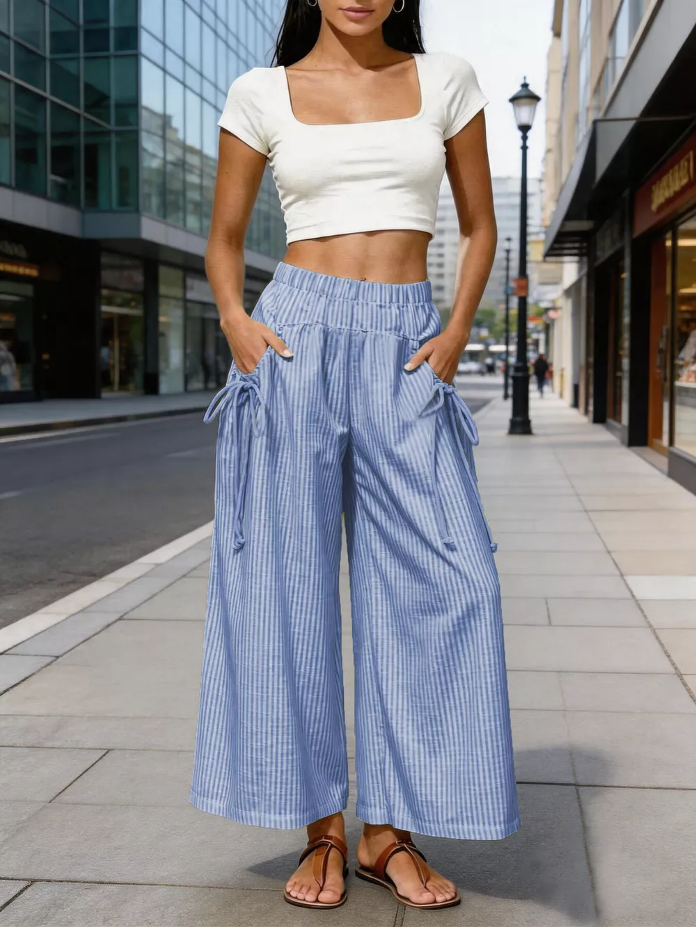 Full Size High-Waisted Striped Wide-Leg Pants Plus Size, image 11