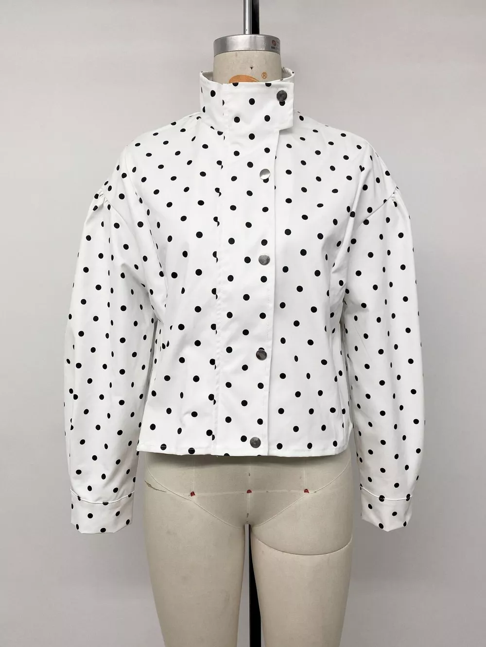 Polka Dot Zip Up Cropped Jacket, image 13