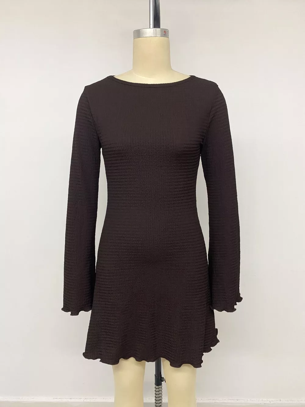 Long-Sleeve Waffle Knit Bodycon Mini Dress, image 11