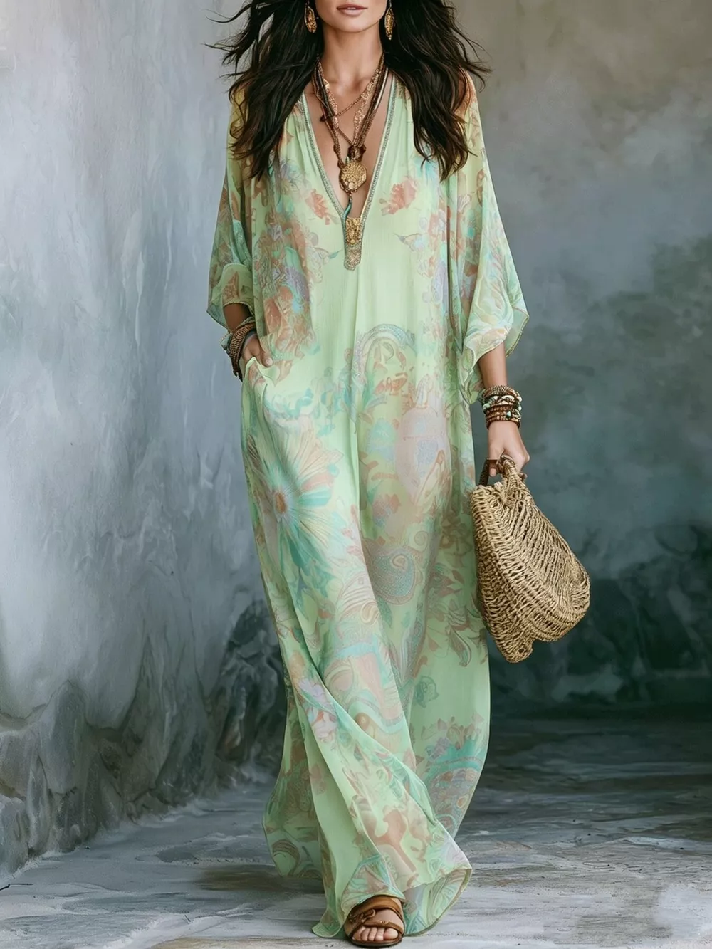 Full Size Floral Print V-Neck Maxi Dress Plus Size, image 10