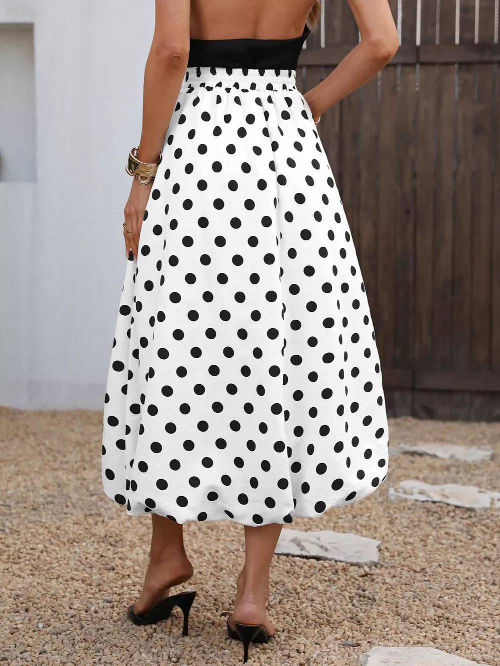 High-Waisted Polka Dot A-Line Midi Skirt, image 2