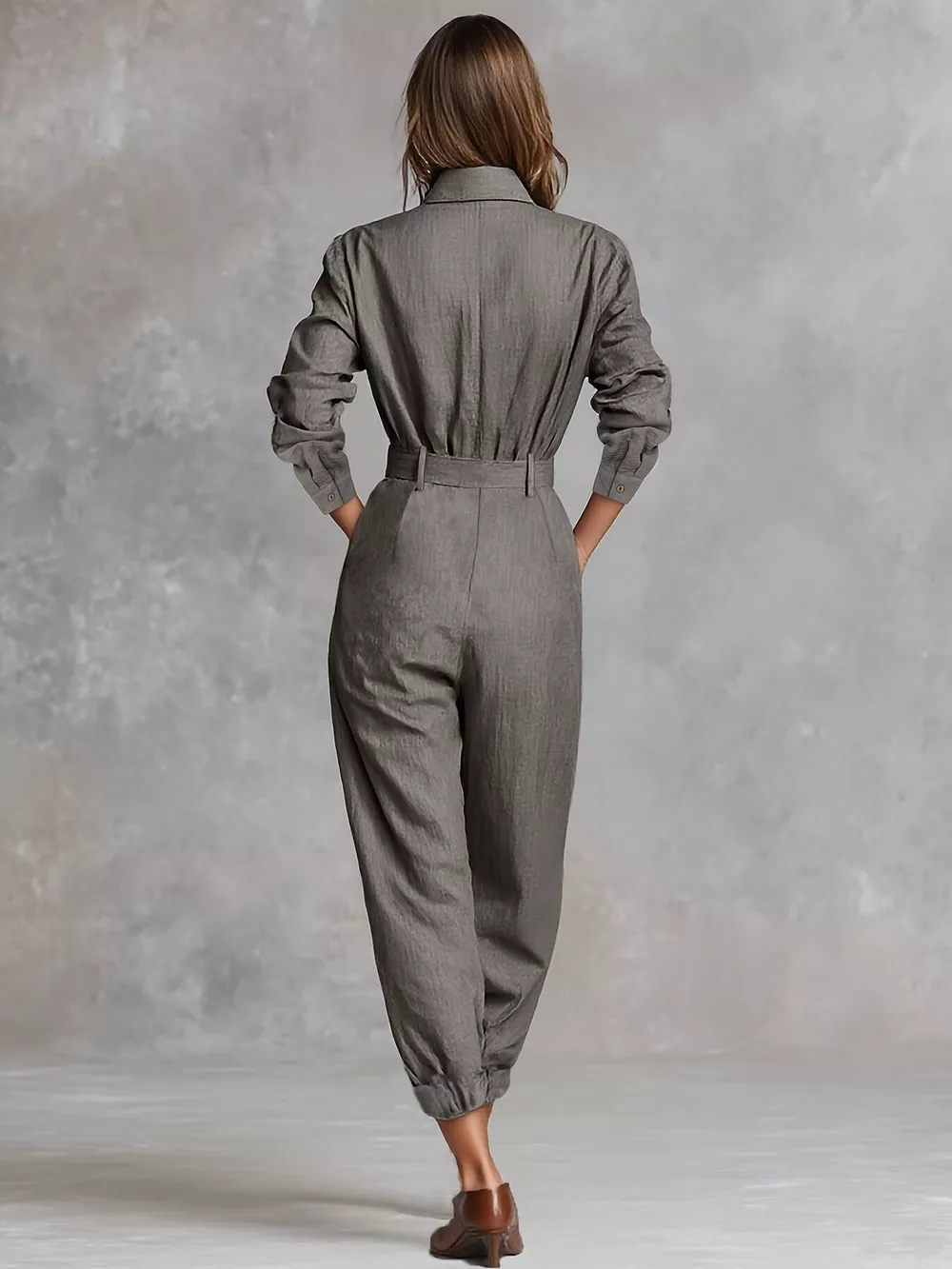 Button Front Long-Sleeve Jumpsuit, image 4