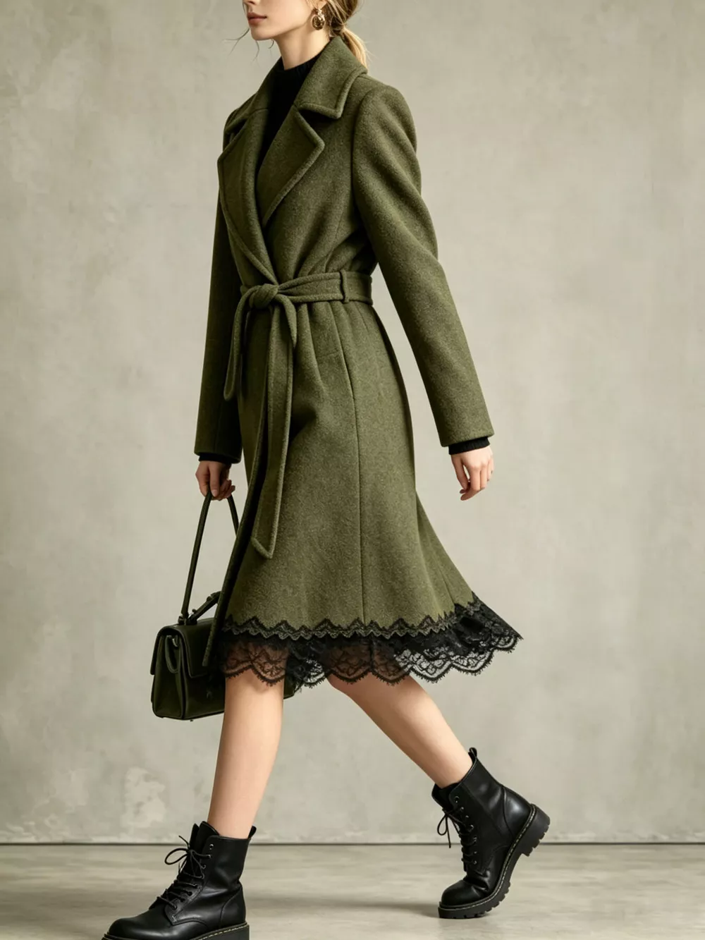 Lace Hem Tie Waist Coat, image 2