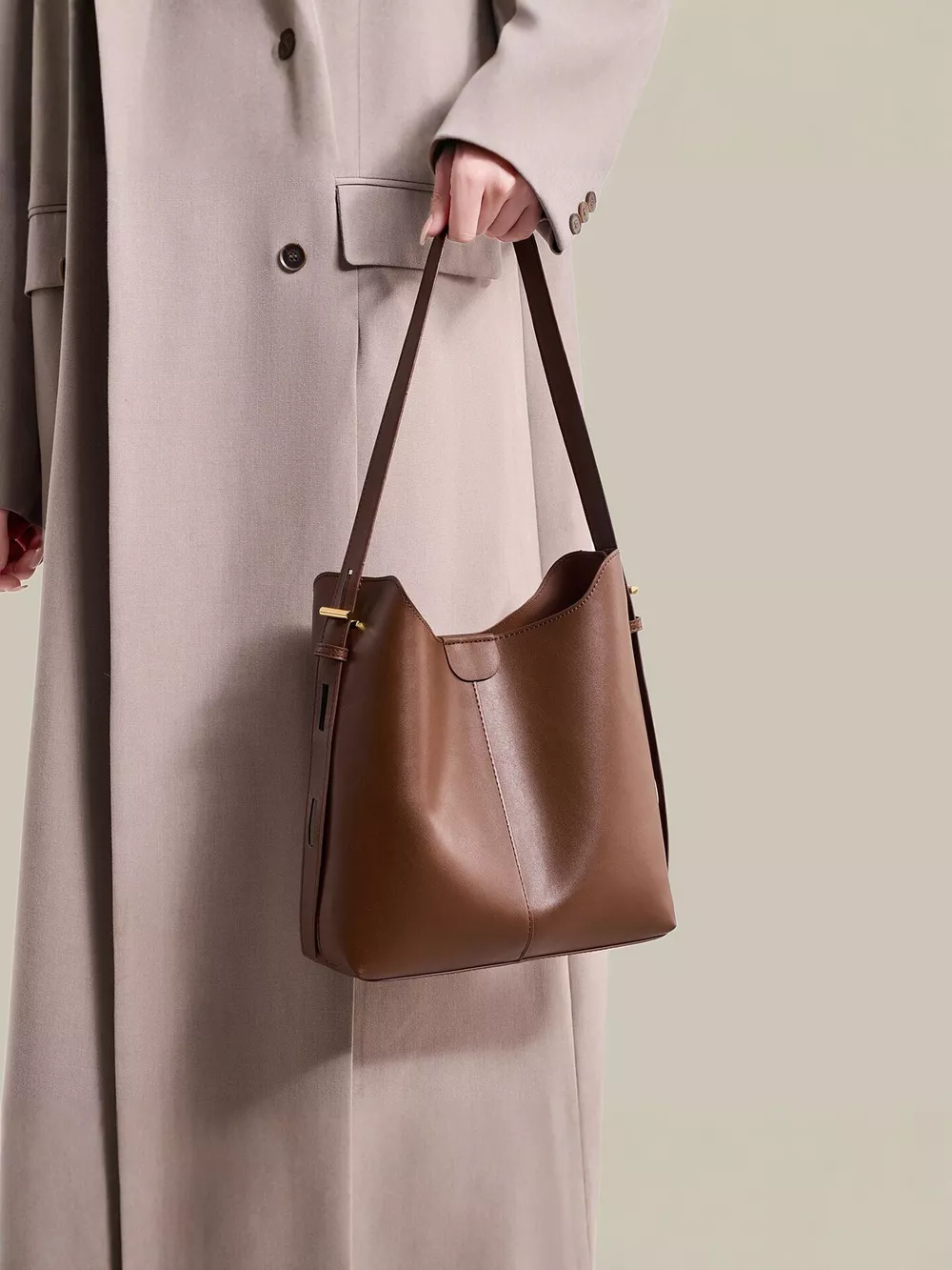 Minimalist PU Leather Bucket Shoulder Bag, image 6