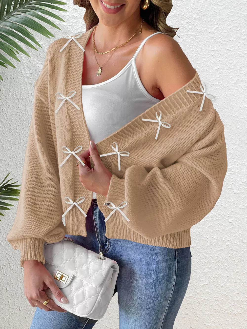 Bow-Tie Open Front Knit Cardigan, image 12