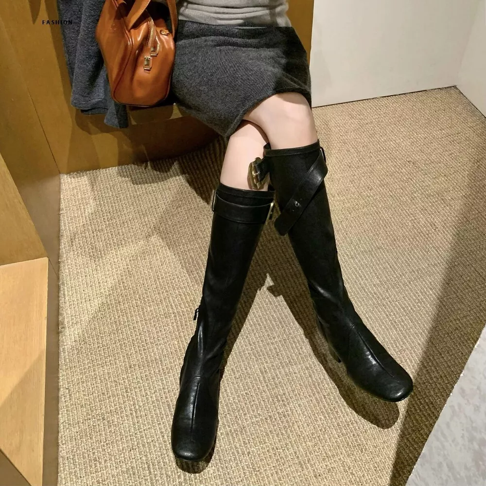 Square Toe Block Heels Boots